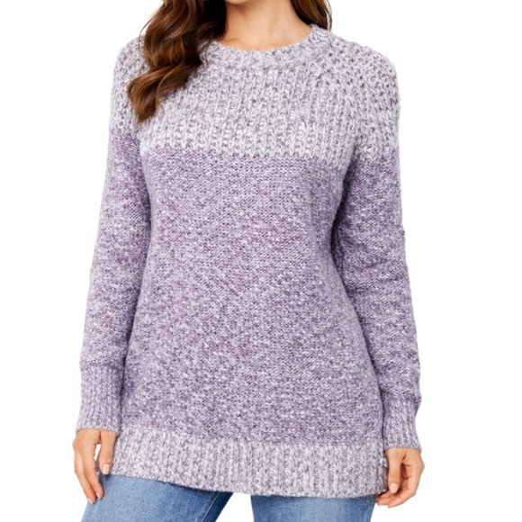 Fate Sweaters - Fate Womens Lavender Colorblock Popcorn Knit Crew Neck Classic Sweater Size M